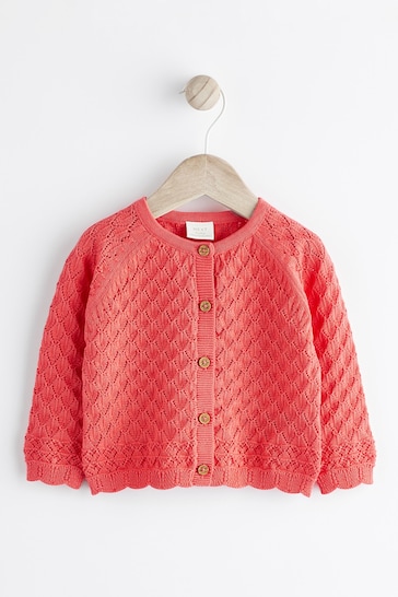 Red Baby Pointelle Knitted Cardigan (0mths-2yrs)