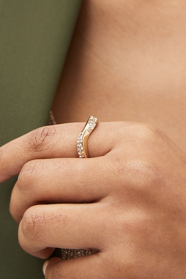 Gold Tone Sparkle Wave Ring
