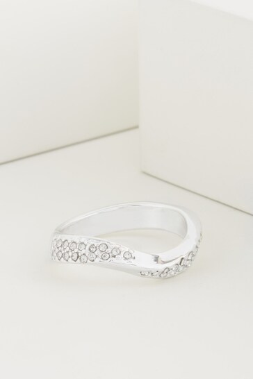 Silver Tone Sparkle Wave Ring