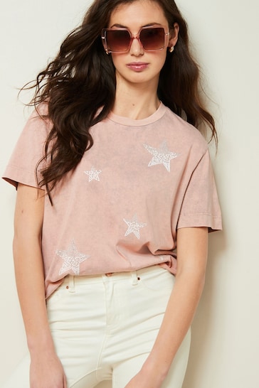 Pink Short Sleeve Washed Star T-Shirt