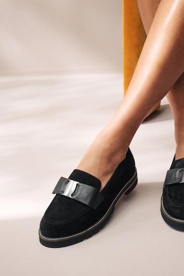 Black Forever Comfort® Leather Chunky Bow Loafers
