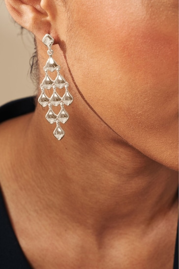 Silver Tone Diamond Cascade Earrings Made with Recycled Metal