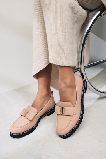 Nude Forever Comfort® Leather Chunky Bow Loafers