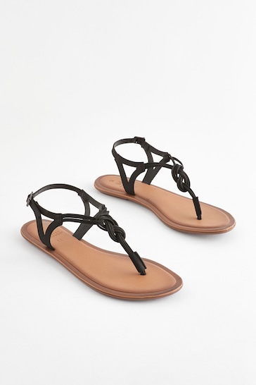 Black Regular/Wide Fit Forever Comfort® Leather Knot Slingback Sandals
