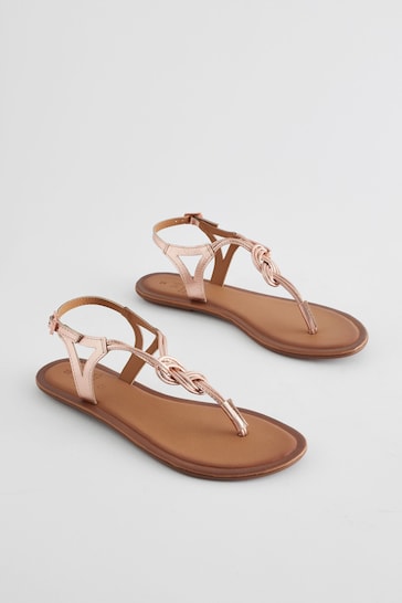 Rose Gold Extra Wide Fit Forever Comfort® Leather Knot Slingback Sandals