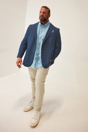 BadRhino Big & Tall Blue Short Tweed Wool Mix Suit Jacket