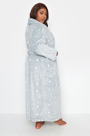 Yours Curve Grey/Green Maxi Sparkly Star Shawl Collar Robe