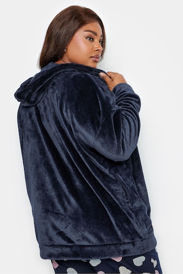 Yours Curve Blue Hooded Zip Through Robe