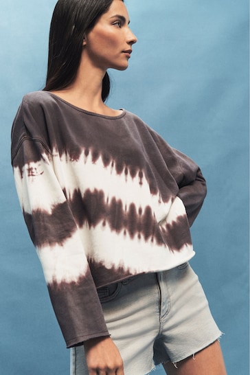 Navy Tie Dye Relaxed Fit Slouch Sweat Top
