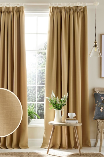 Laura Ashley Pale Gold Stephanie Blackout Lined Blackout/Thermal Pencil Pleat Curtains