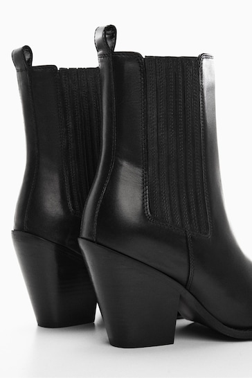 Mango Cowboy Style Leather Ankle Black Boots