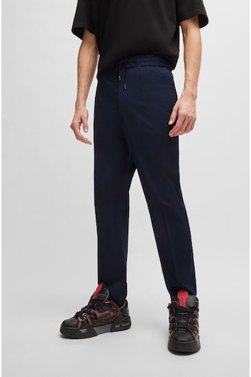 HUGO Performance-Stretch Cotton Trousers with Drawcord Waist