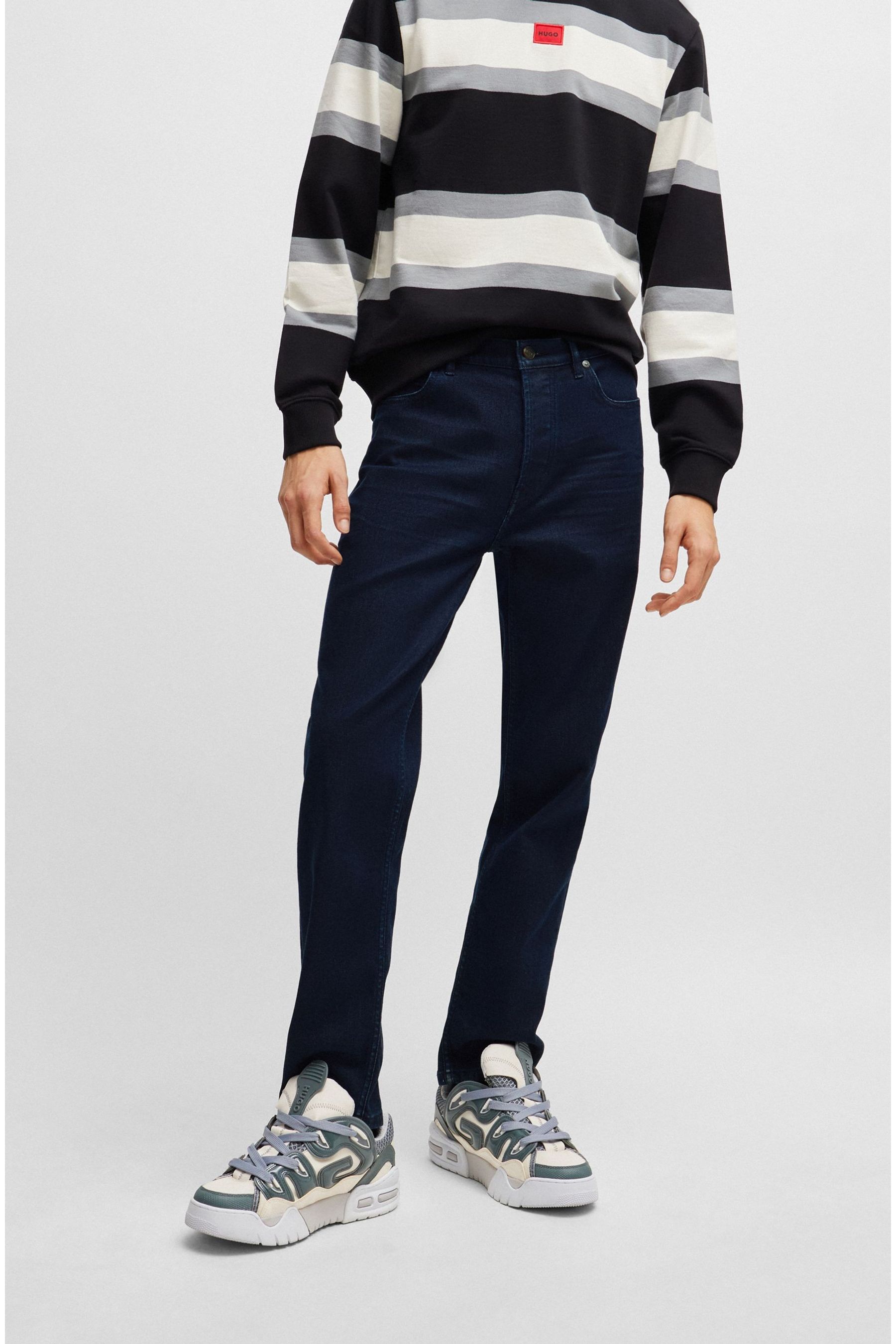 Buy HUGO Tapered Fit Jeans in Dark Blue Comfort Stretch Denim from