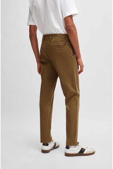 BOSS Brown Tapered Fit Stretch Cotton Twill Trousers