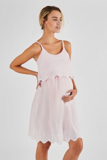 JoJo Maman Bébé Pink Ticking Stripe Maternity & Nursing Nightdress