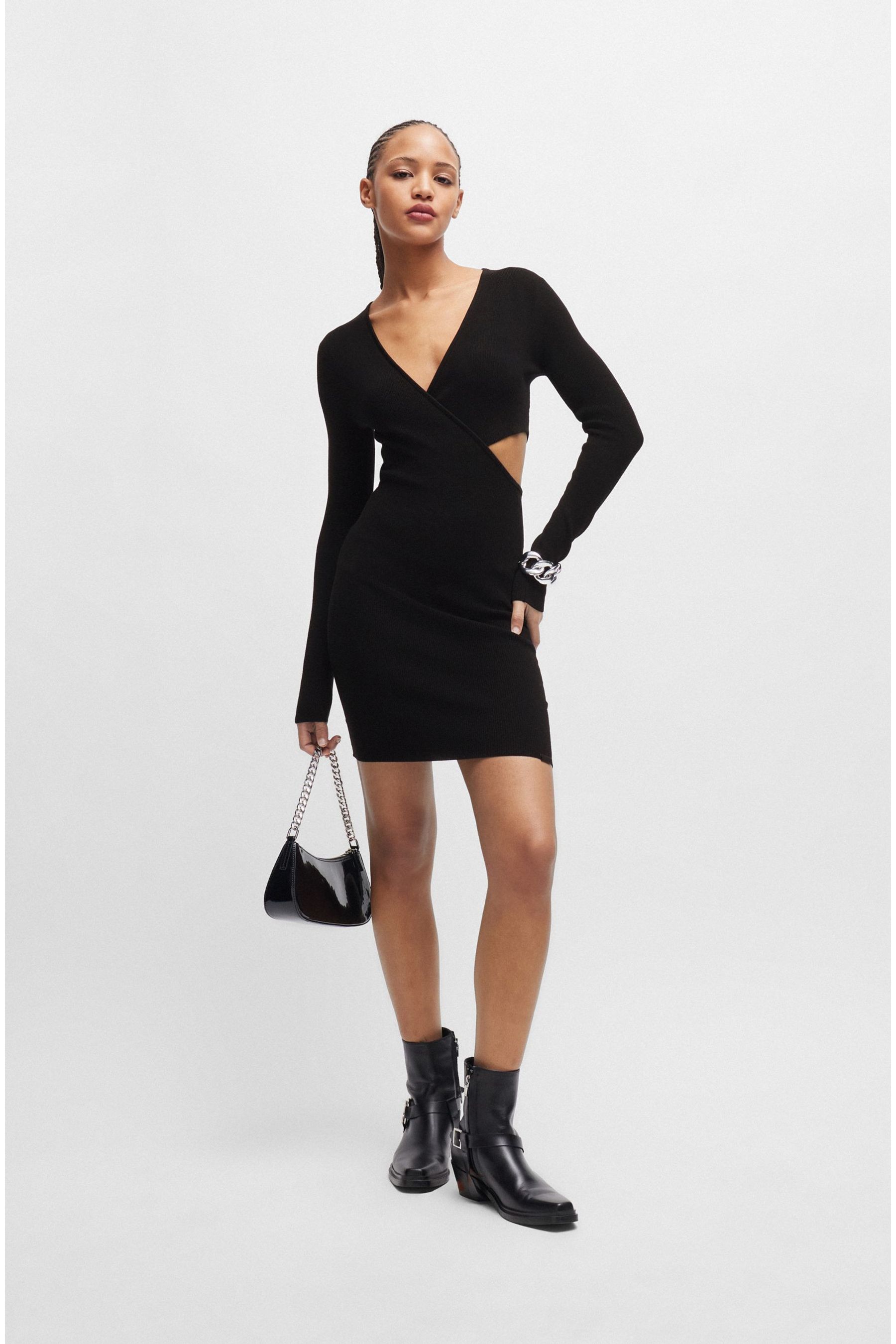 Buy HUGO Black Cut Out Wrap Effect Fitted Mini Dress from the Next
