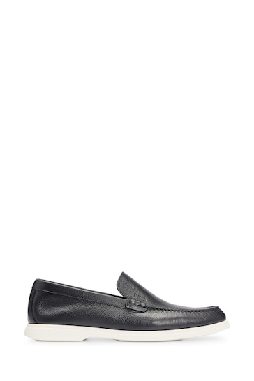 BOSS Black Tumbled-Leather Loafers With Contrast Outsole