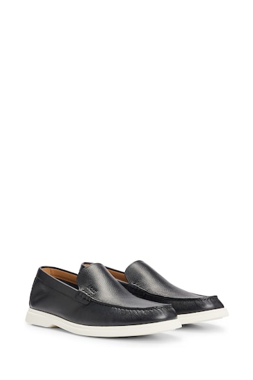 BOSS Black Tumbled-Leather Loafers With Contrast Outsole