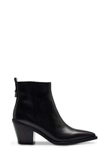 BOSS Black Cuban Heel Leather Ankle Boots