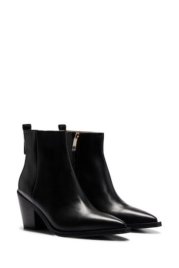 BOSS Black Cuban Heel Leather Ankle Boots