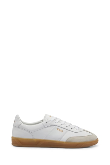 BOSS Cream Leather and Suede Mix Gum Sole Trainers