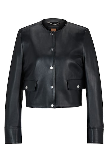 BOSS Black Collarless Cropped Leather Jacket