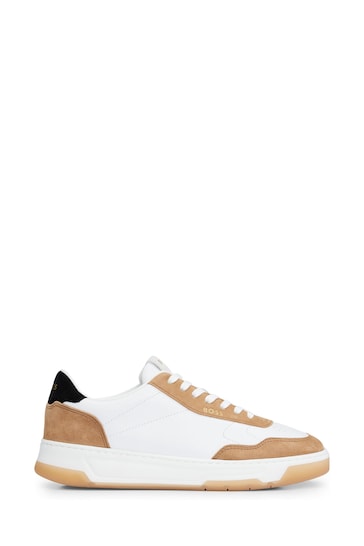BOSS Brown Low Top Logo Leather Trainers