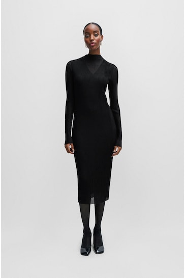 BOSS Black Plisse Pleats Tulle Textured Midi Dress