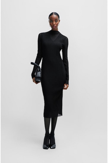 BOSS Black Plisse Pleats Tulle Textured Midi Dress
