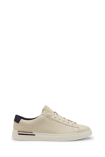 BOSS Cream Clint Cupsole Lace Up Leather Trainers