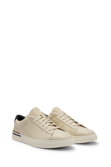 BOSS Cream Clint Cupsole Lace Up Leather Trainers