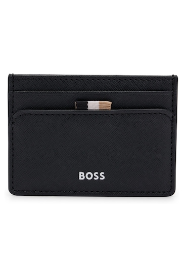 BOSS Black Structured Card Holder With Signature Stripe and Logo