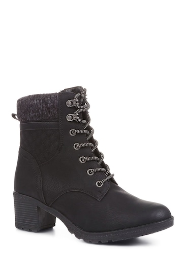 Pavers Lace-Up Ankle Black Boots
