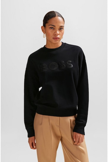 BOSS Black Cotton Terry Sweatshirt With Logo Detail