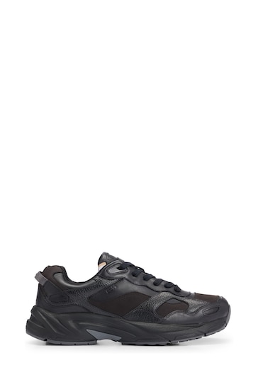 BOSS Black Running-Inspired Trainers in Mixed Leathers