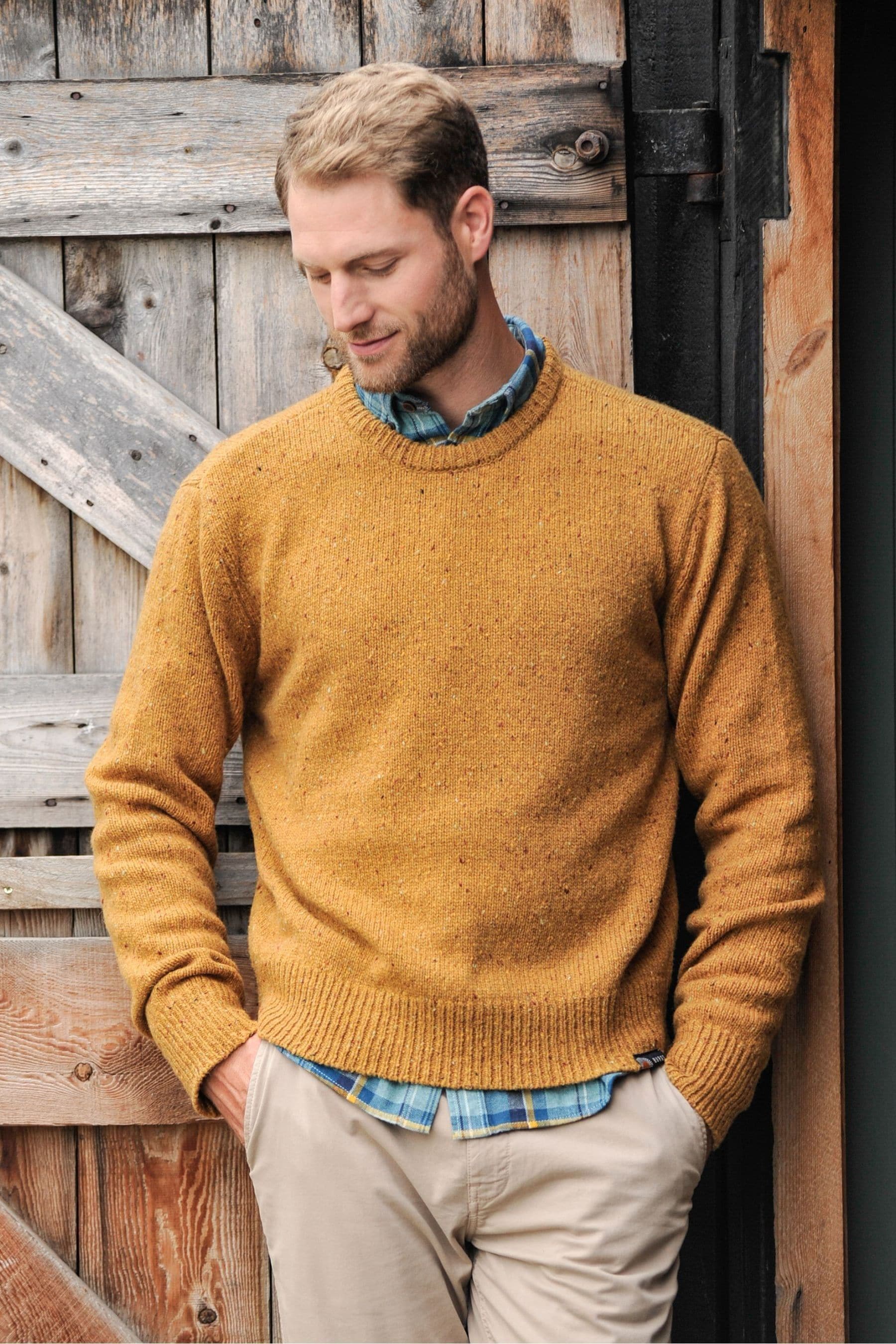 Buy Burgs Mornick Mens Rich Neppy Knit Crew Neck Jumper from the
