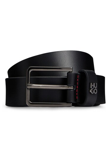 HUGO Stacked Logo Keeper Smooth Leather Black Belt