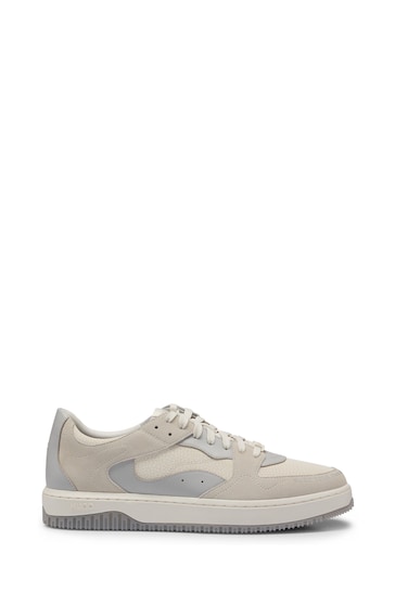 HUGO Cream Leather and Suede Mix Trainers