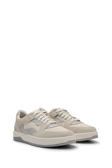 HUGO Cream Leather and Suede Mix Trainers