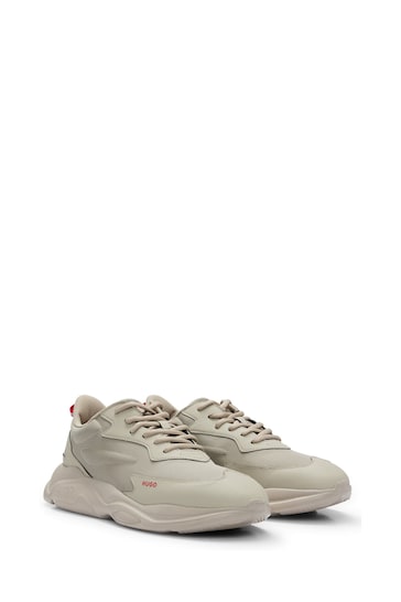 HUGO Natural Mixed-Material Lace-up Trainers With Faux Leather