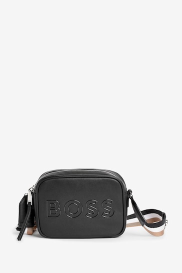 BOSS Black Grained Faux Leather Crossbody Bag With Outline Logo