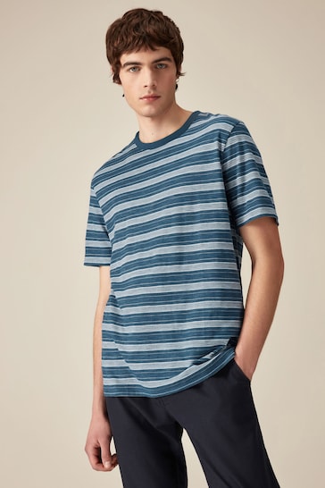 Navy Blue Textured Stripe T-Shirt