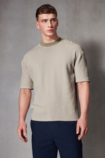 Neutral Zig Zag Texture Relaxed Fit T-Shirt