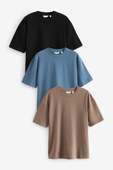 Blue/Black/Neutral Relaxed Fit Heavyweight T-Shirts 3 Pack