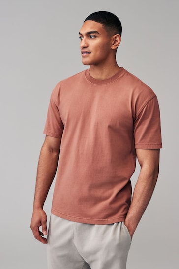 Rust Red Garment Dye Relaxed Fit Heavyweight T-Shirt
