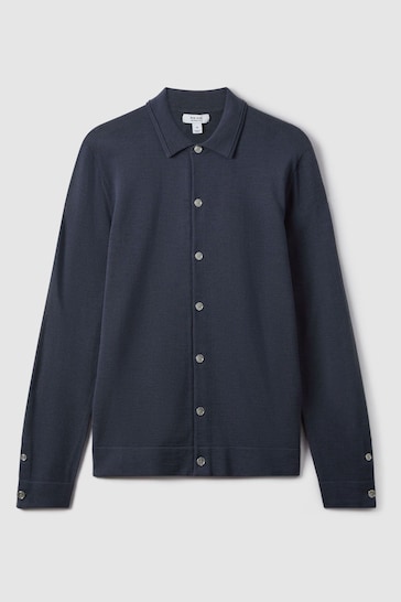 Reiss Blue Smoke Forbes Merino Wool Button-Through Cardigan