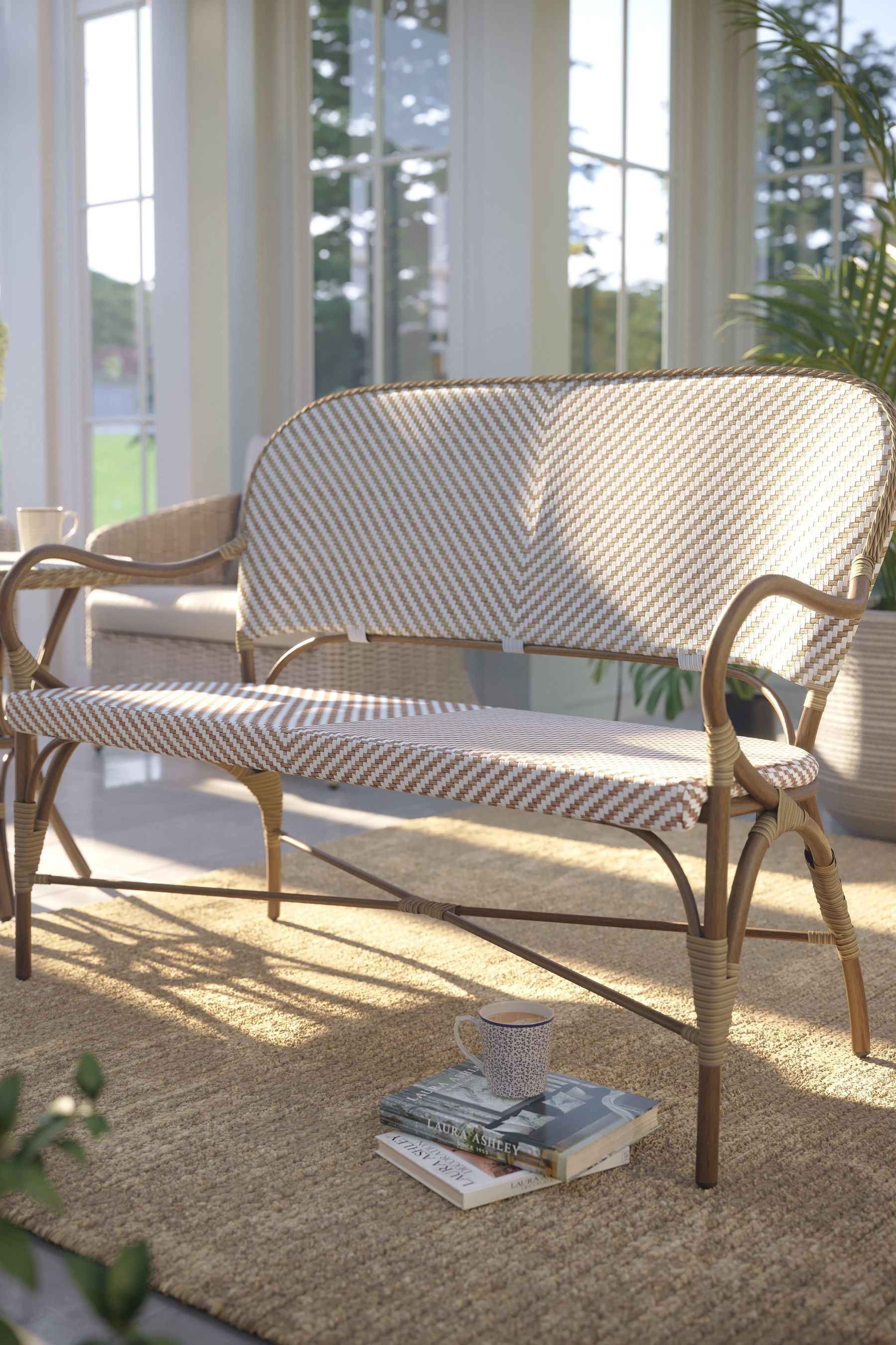 Laura Ashley Natural Riviera French Bistro Hand Woven Garden Dining Bench