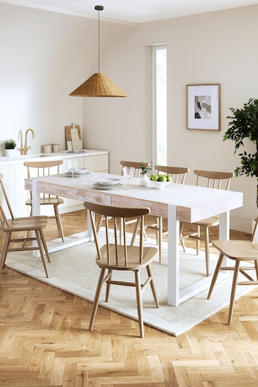 White Jefferson Pine 6 to 8 Seater Extending Dining Table
