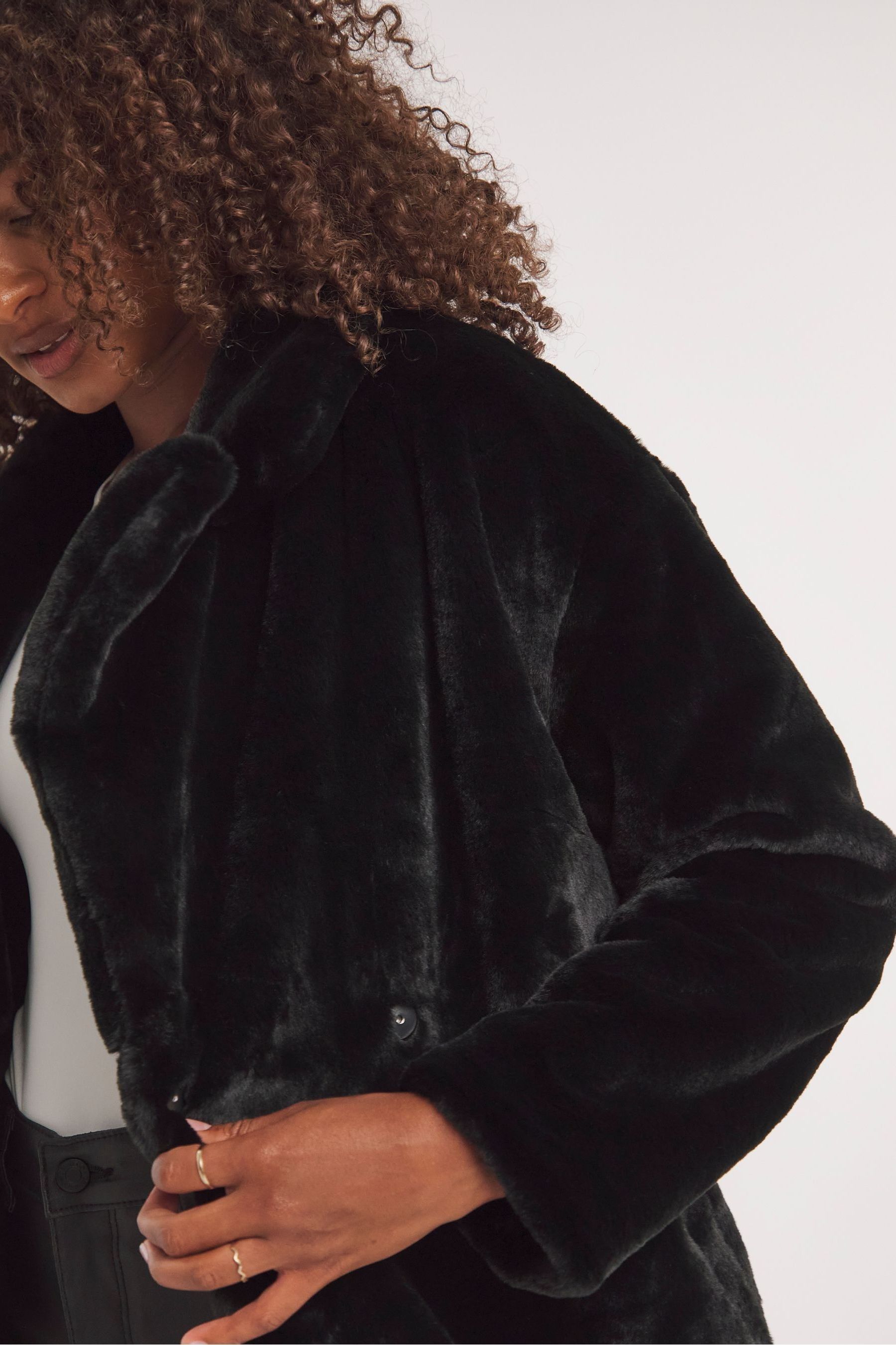 Buy Simply Be Black Maxi Faux Fur Coat from the Next UK online shop