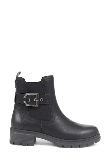 Pavers Chunky Buckle Detail Black Ankle Boots